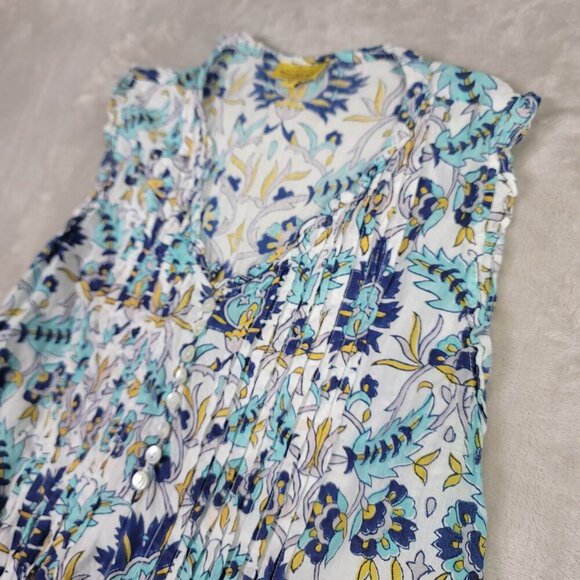 Roberta Roller Rabbit Blue Floral Sleeveless Front Pleat Women's Blouse | Size M - Picture 2 of 8